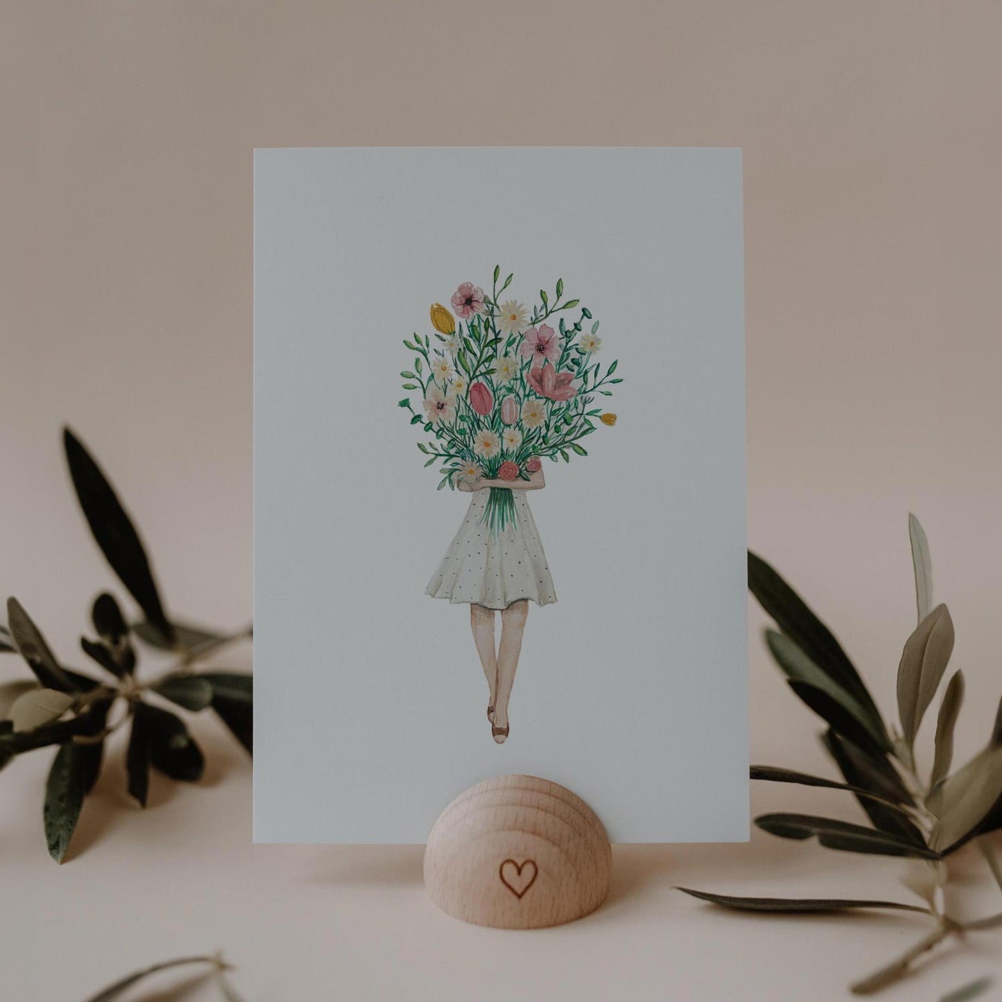 Carte aquarelle Flowergirl rose (VE = 10 pièces)