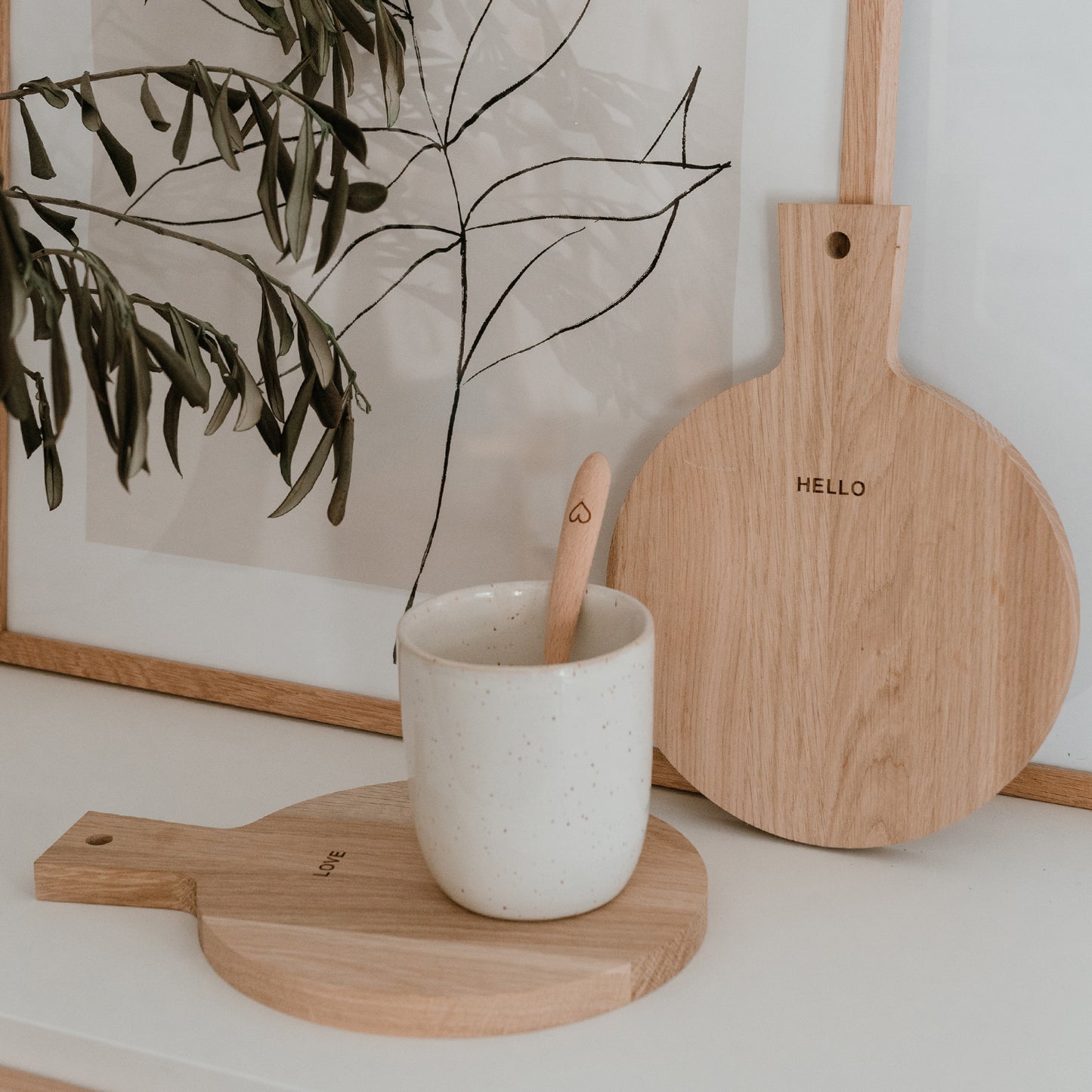 Mini cutting boards Hello Love oak set of 2 (PU = 5 sets)
