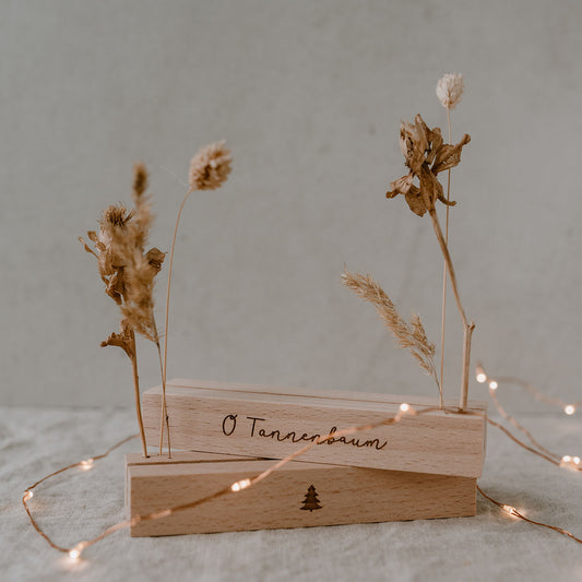 Carte et support de fleurs séchéess en lot de 2 - "O Tannenbaum" 12cm nature (UE= 6 Ensembles)