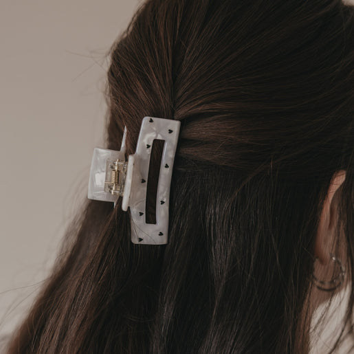 Haarspange eckig groß Herzen schwarz Pearl (VE = 10 Stk.)