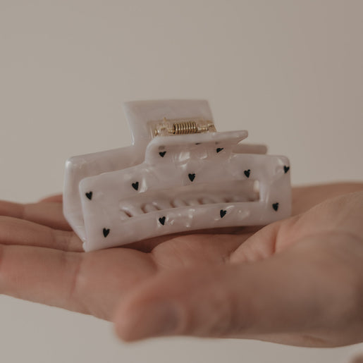 Haarspange eckig groß Herzen schwarz Pearl (VE = 10 Stk.)