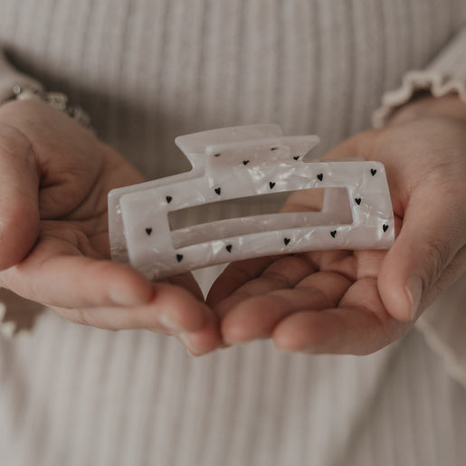 Haarspange eckig Maxi Herzen schwarz Pearl (VE = 10 Stk.)