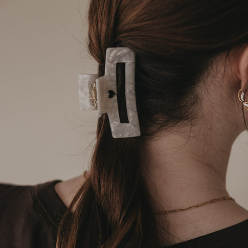 Haarspange eckig groß Herz schwarz Pearl (VE = 10 Stk.)