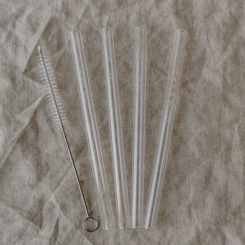 Pailles en verre Hello Love 13cm en lot de 4 (UE = 10 Ensembles)