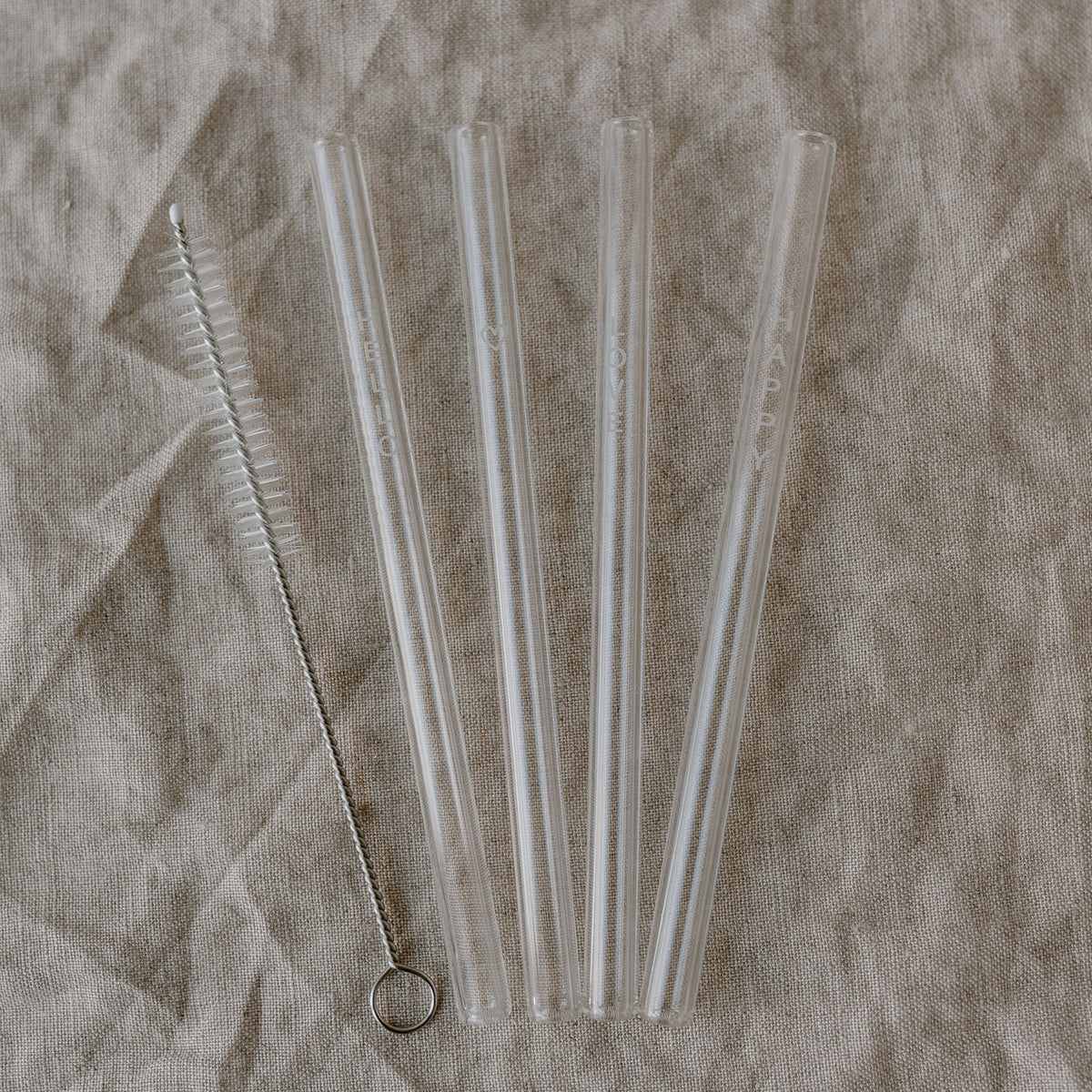 Pailles en verre Hello Love 13cm en lot de 4 (UE = 10 Ensembles)