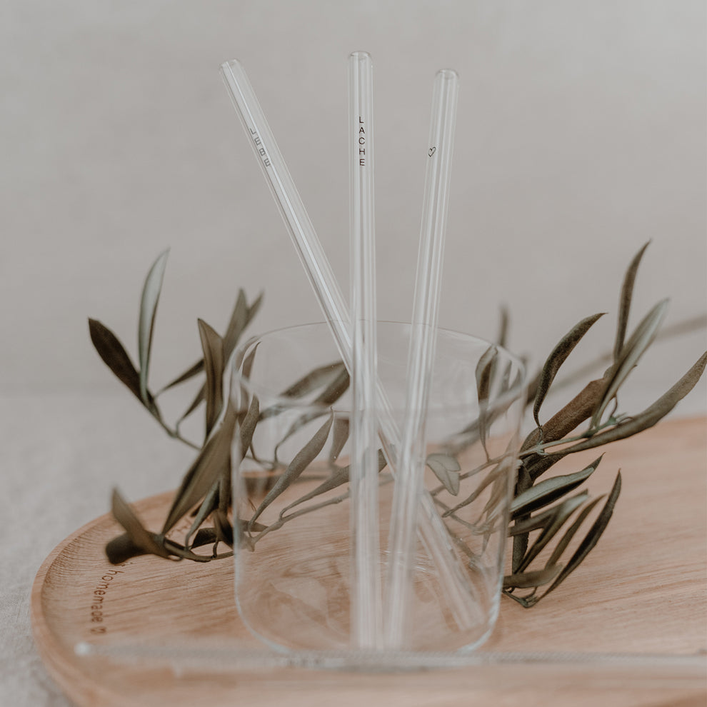 Straws Live Love Laugh black made of glass 20cm in a set of 4 (PU = 10 sets)
