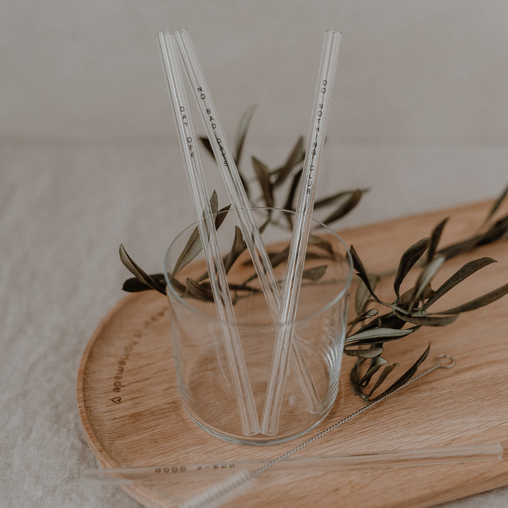 Pailles en verre No Bad Days Noir 20cm en lot de 4 (UE = 10 Ensembles)