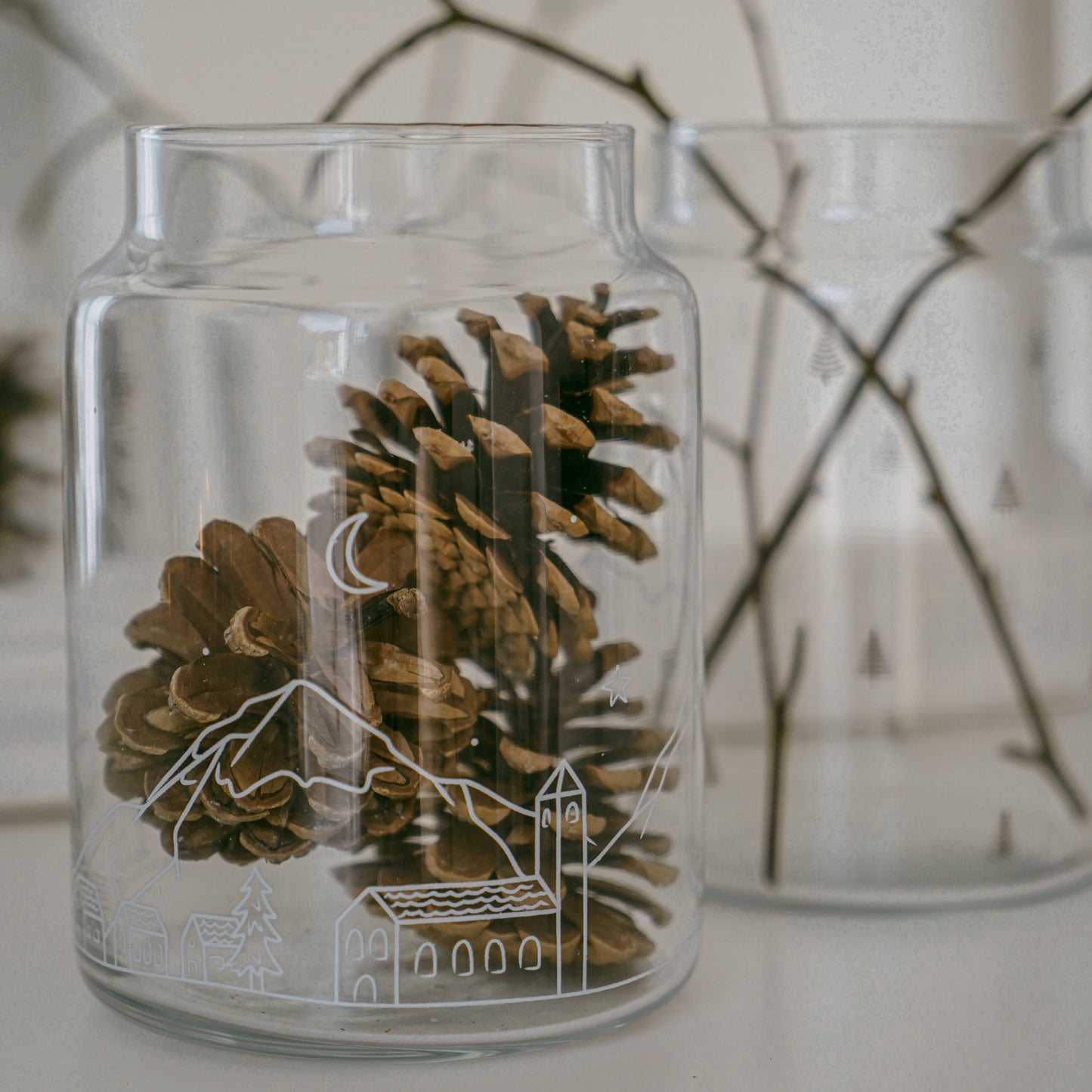 Vase aus Glas groß Schneelandschaft (VE = 6 Stk)