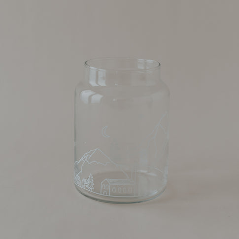 Vase aus Glas groß Schneelandschaft (VE = 6 Stk)