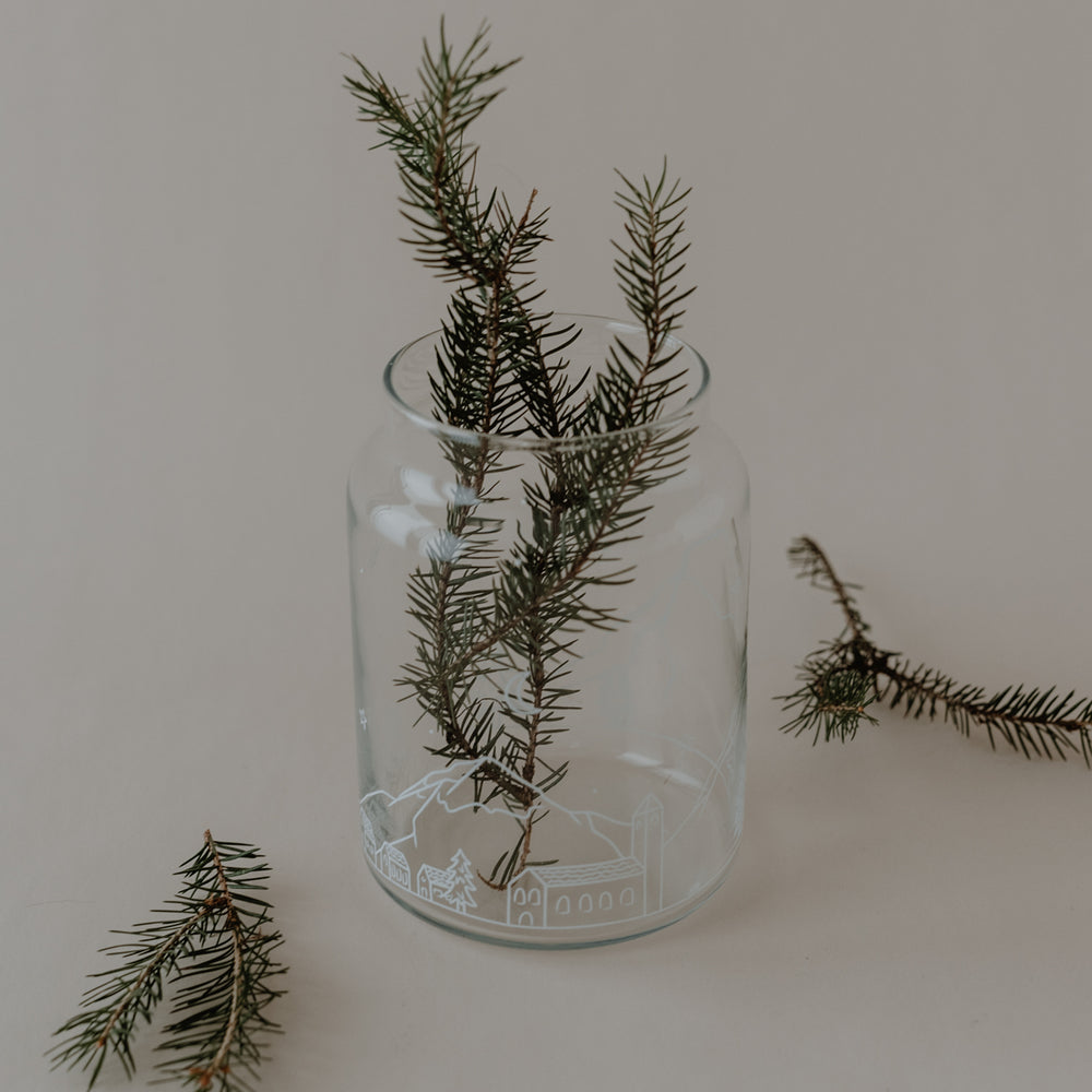 Vase aus Glas groß Schneelandschaft (VE = 6 Stk)