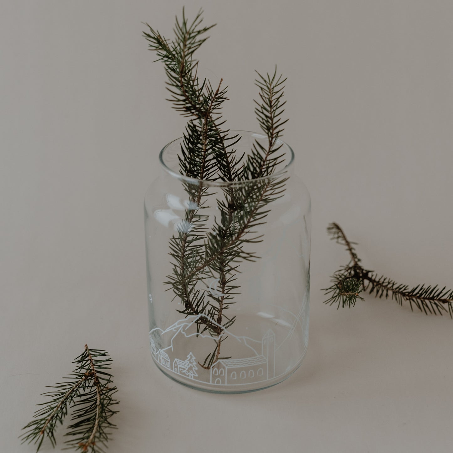 Vase aus Glas groß Schneelandschaft (VE = 6 Stk)