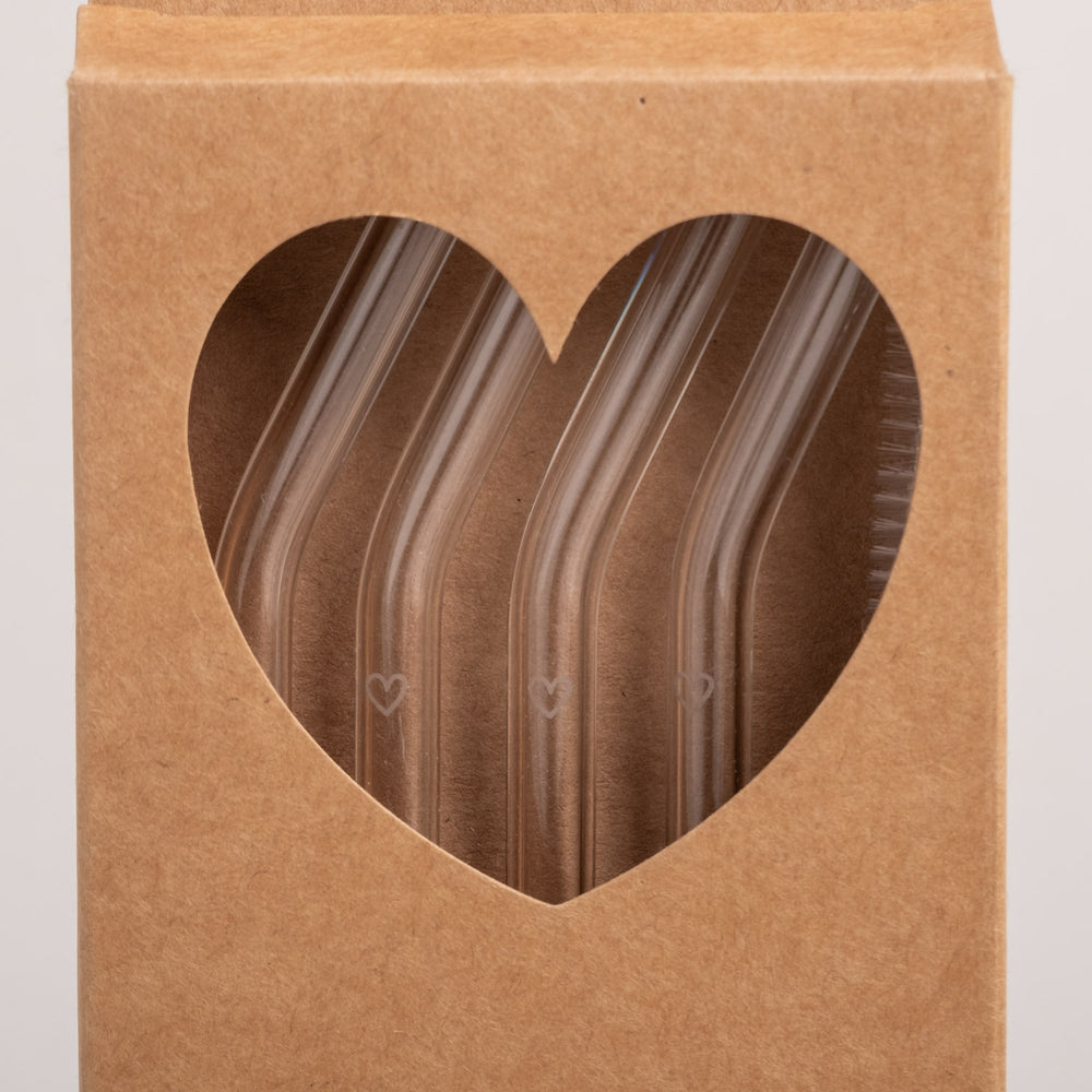 Bent heart transparent glass straws in a set of 4 (VE = 10 sets)