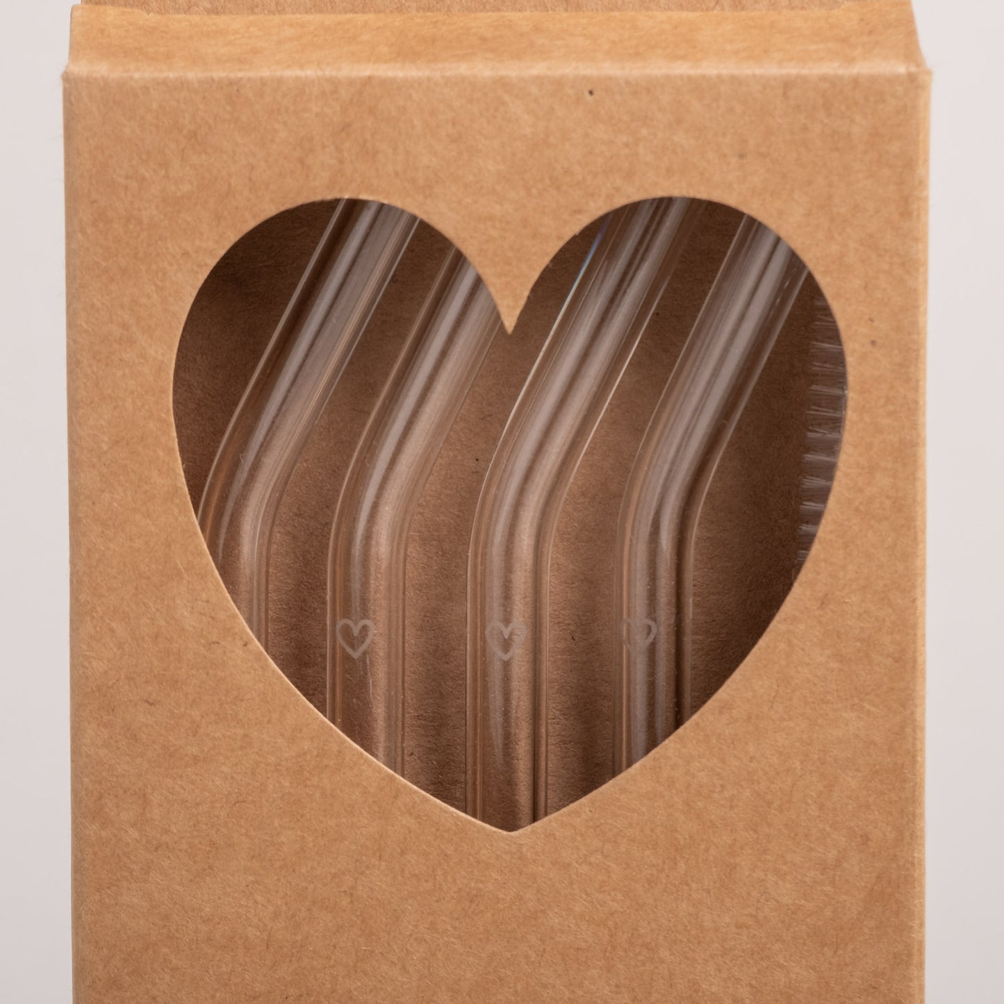 Bent heart transparent glass straws in a set of 4 (VE = 10 sets)