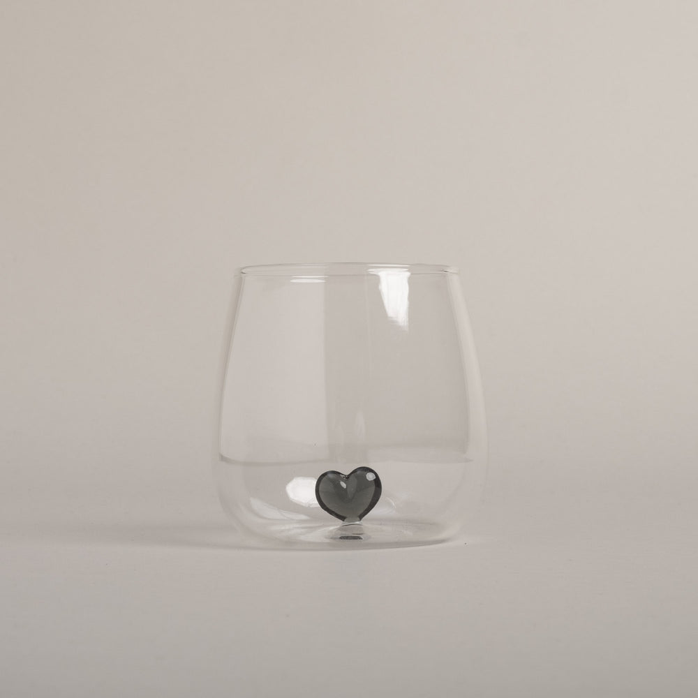 Drinking glass heart shape black (pack = 6 pcs)