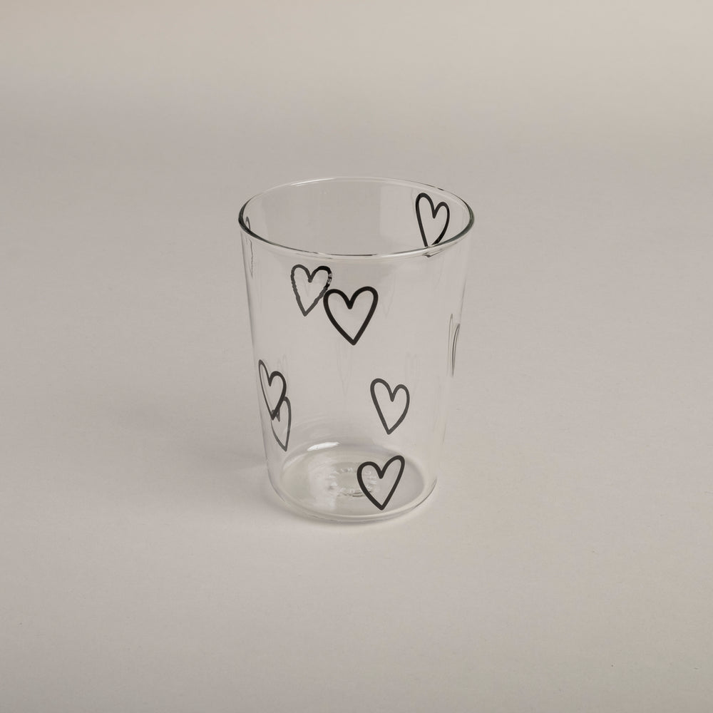 Drinking glass hearts black (pack = 6 pcs)