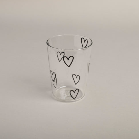 Drinking glass hearts black (pack = 6 pcs)