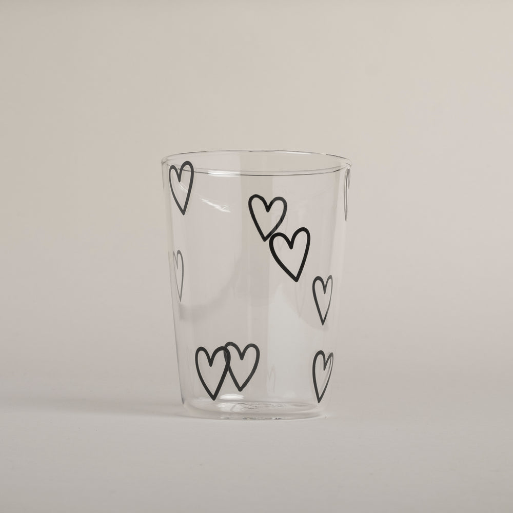 Drinking glass hearts black (pack = 6 pcs)