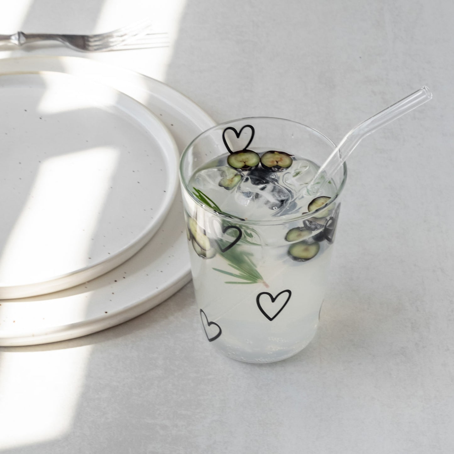 Drinking glass hearts black (pack = 6 pcs)