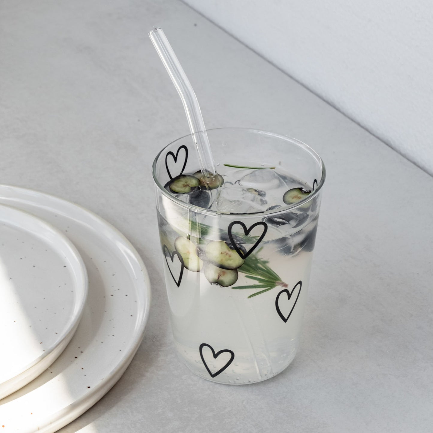 Drinking glass hearts black (pack = 6 pcs)