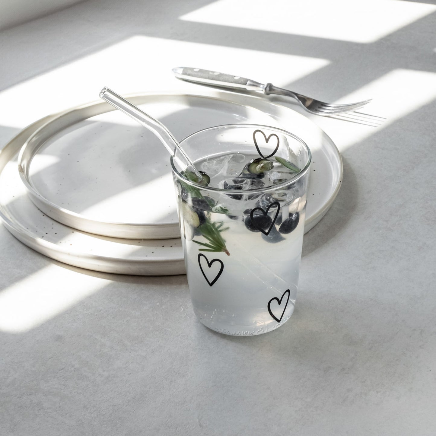 Drinking glass hearts black (pack = 6 pcs)