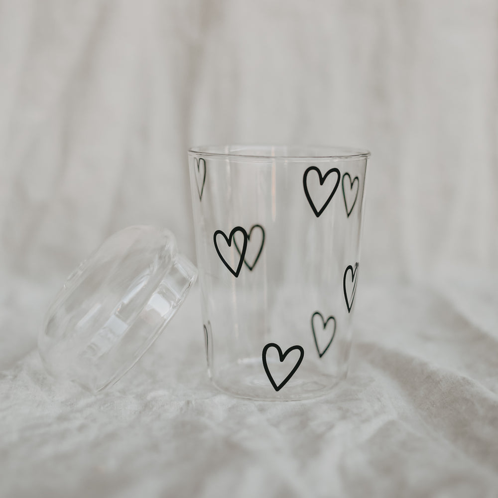 Drinking glass hearts black (pack = 6 pcs)
