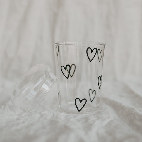 Drinking glass hearts black (pack = 6 pcs)