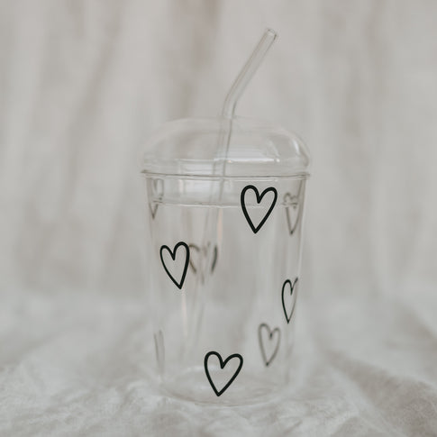 Drinking glass hearts black (pack = 6 pcs)