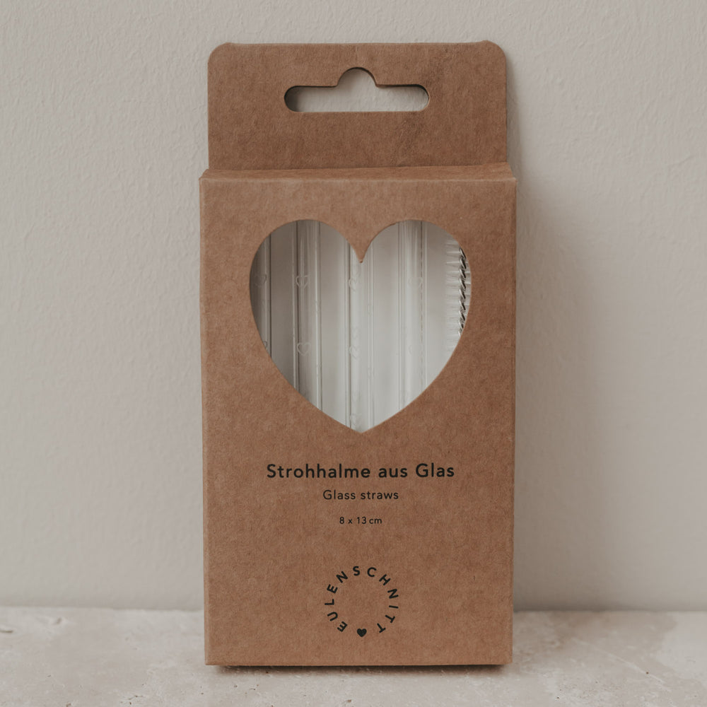 Pailles en forme de cœur en verre 13cm par lot de 4 (VE = 10 lots)