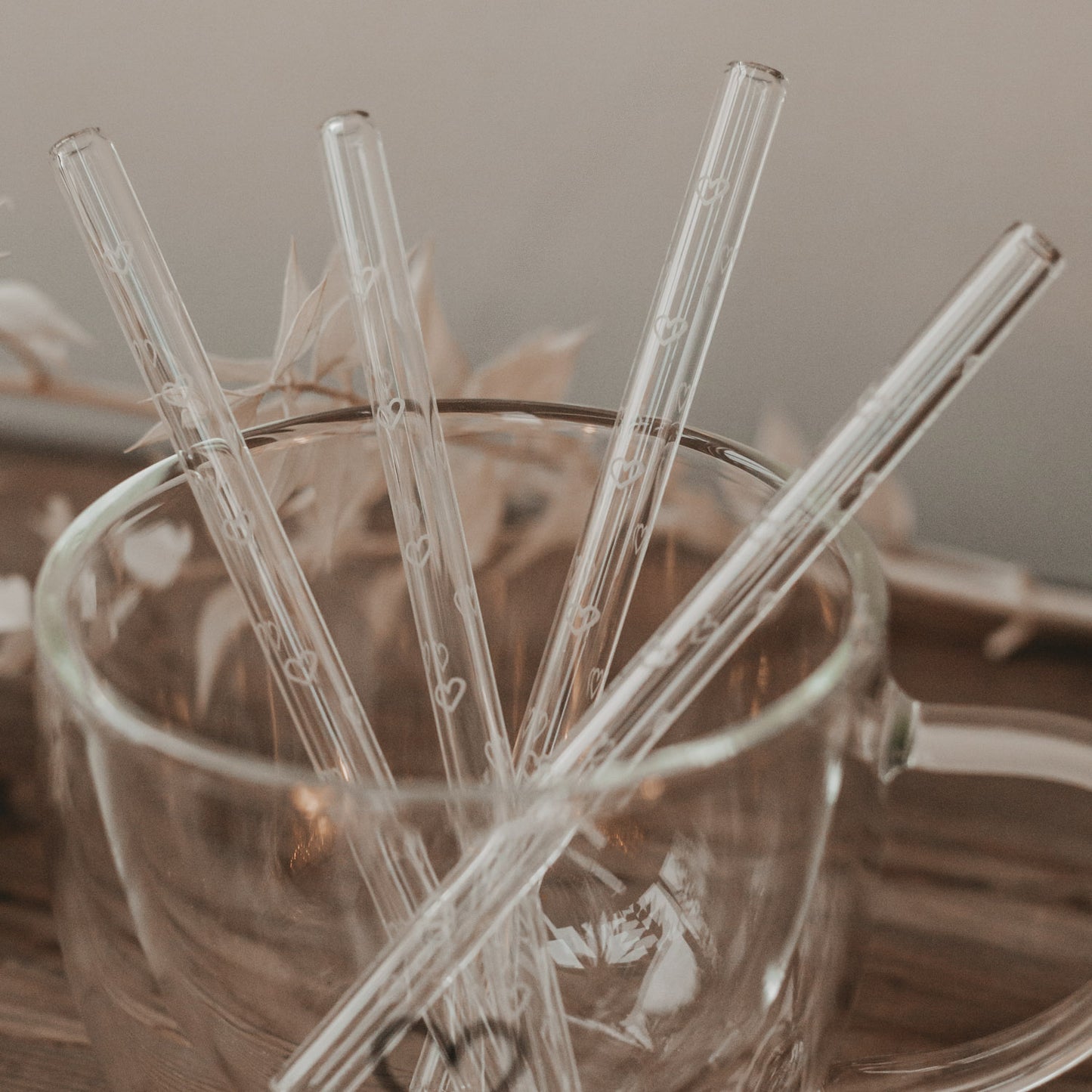 Pailles en forme de cœur en verre 13cm par lot de 4 (VE = 10 lots)