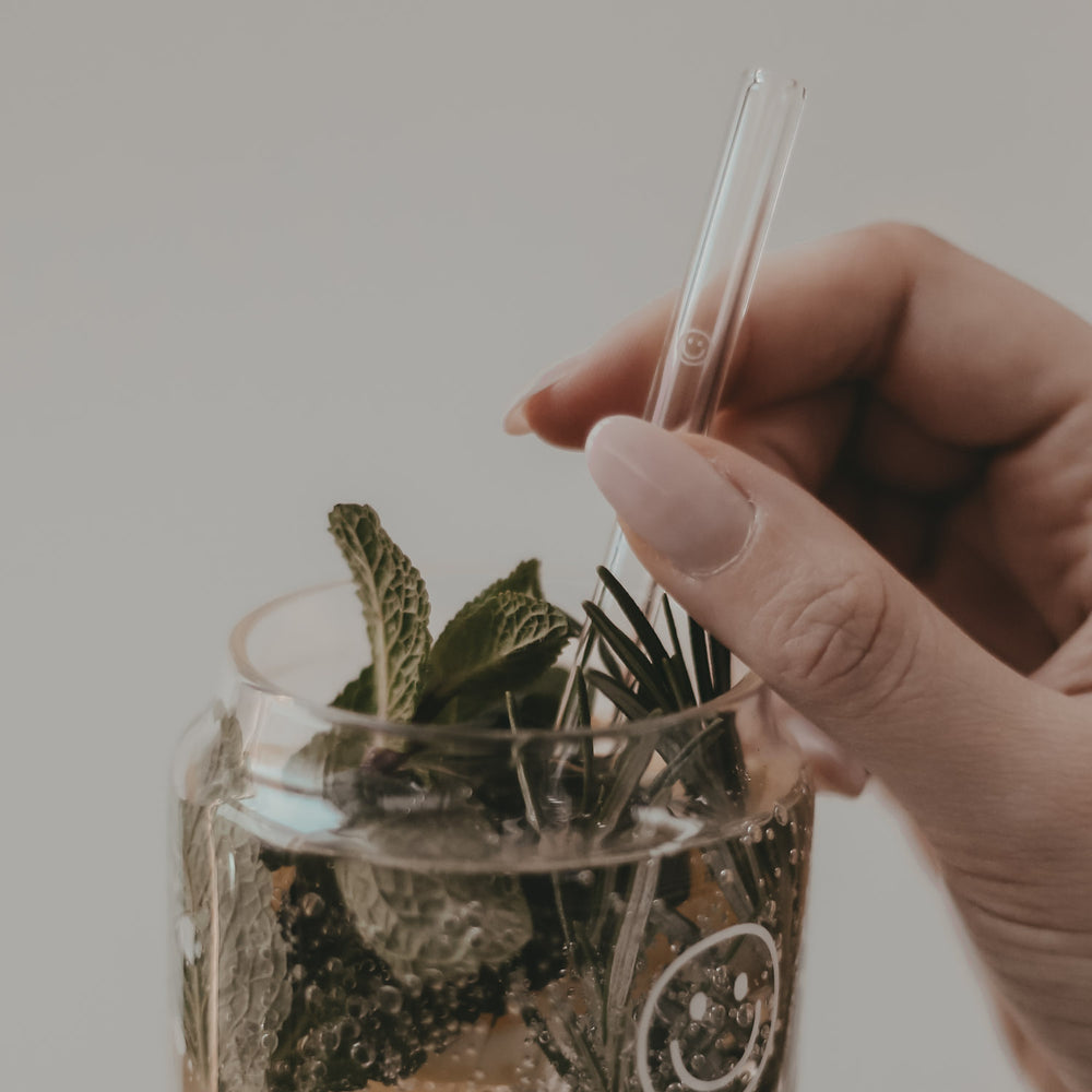 Smiley glass straws 20cm in 4-piece set (VE = 10 sets)