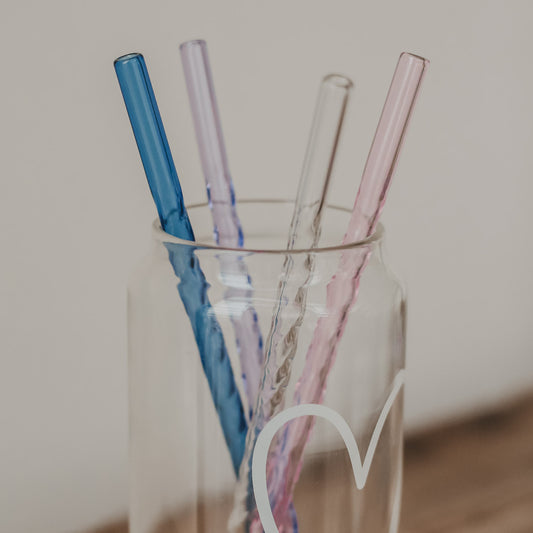 Pailles torsadées en verre 20cm rose par lot de 4 (VE = 10 lots)