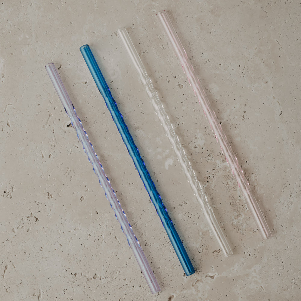 Pailles torsadées en verre 20cm rose par lot de 4 (VE = 10 lots)