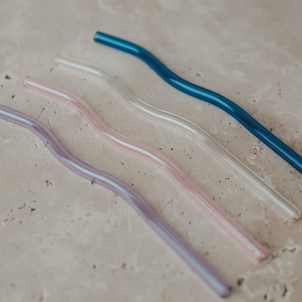 Pailles ondulées en verre 20cm rose par lot de 4 (VE = 10 lots)