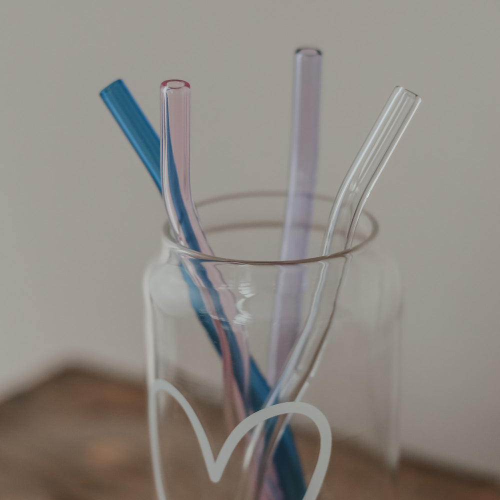 Pailles ondulées en verre 20cm rose par lot de 4 (VE = 10 lots)