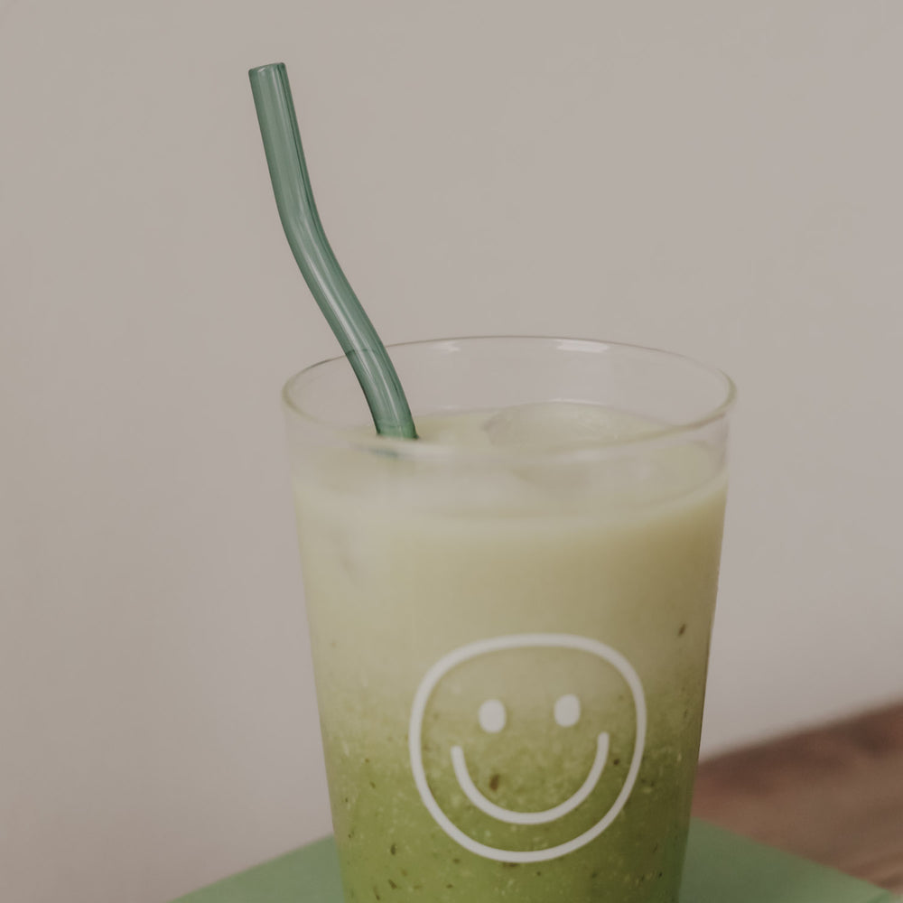 Wavy glass straws 20cm green in 4-piece set (VE = 10 sets)