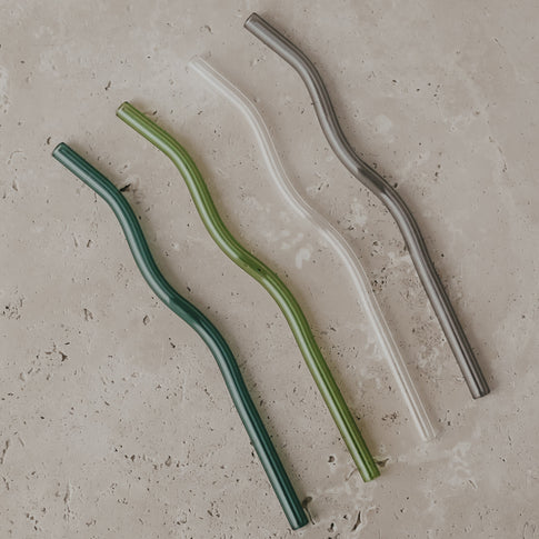 Wavy glass straws 20cm green in 4-piece set (VE = 10 sets)