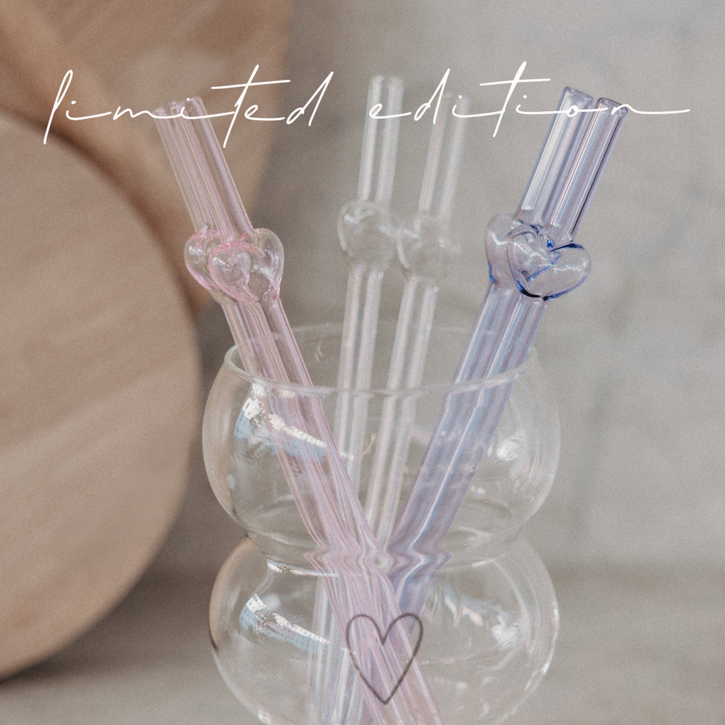 Limitierte Strohhalme Bubble heart 3er Set rosa (VE = 10 Stk.)