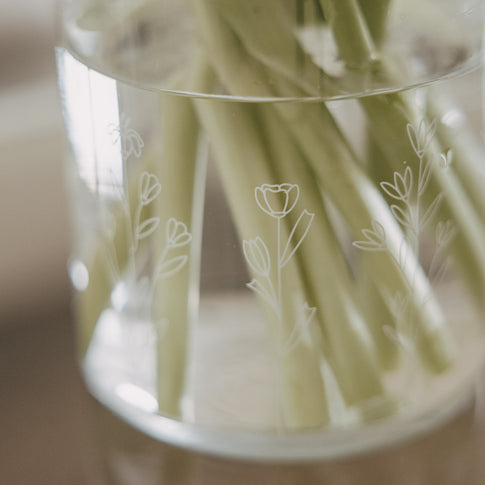 Vase aus Glas groß Blumenwiese (VE = 6 Stk.)