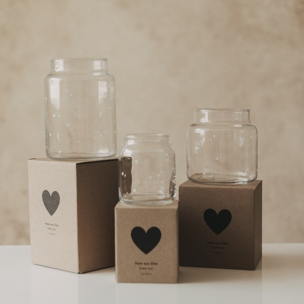Vase aus Glas mittel Herzen weiß (VE = 6 Stk.)
