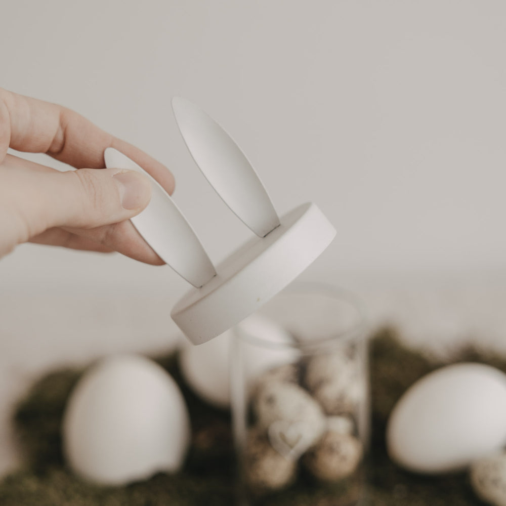 Metalldeckel Hasenohren weiß Mini Vorratsglas (VE = 6 Stk)