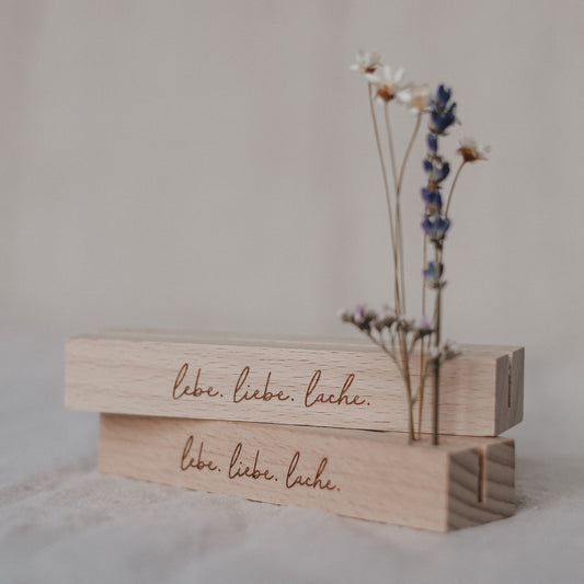 Karten- und Blumenhalter 2er Set - 12 cm Lebe Liebe Lache (VE= 6 Sets)