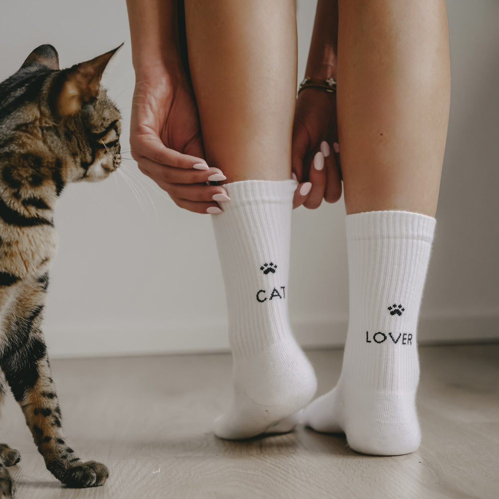 Chaussettes blanches Cat Lover (VE = 5 Stk)