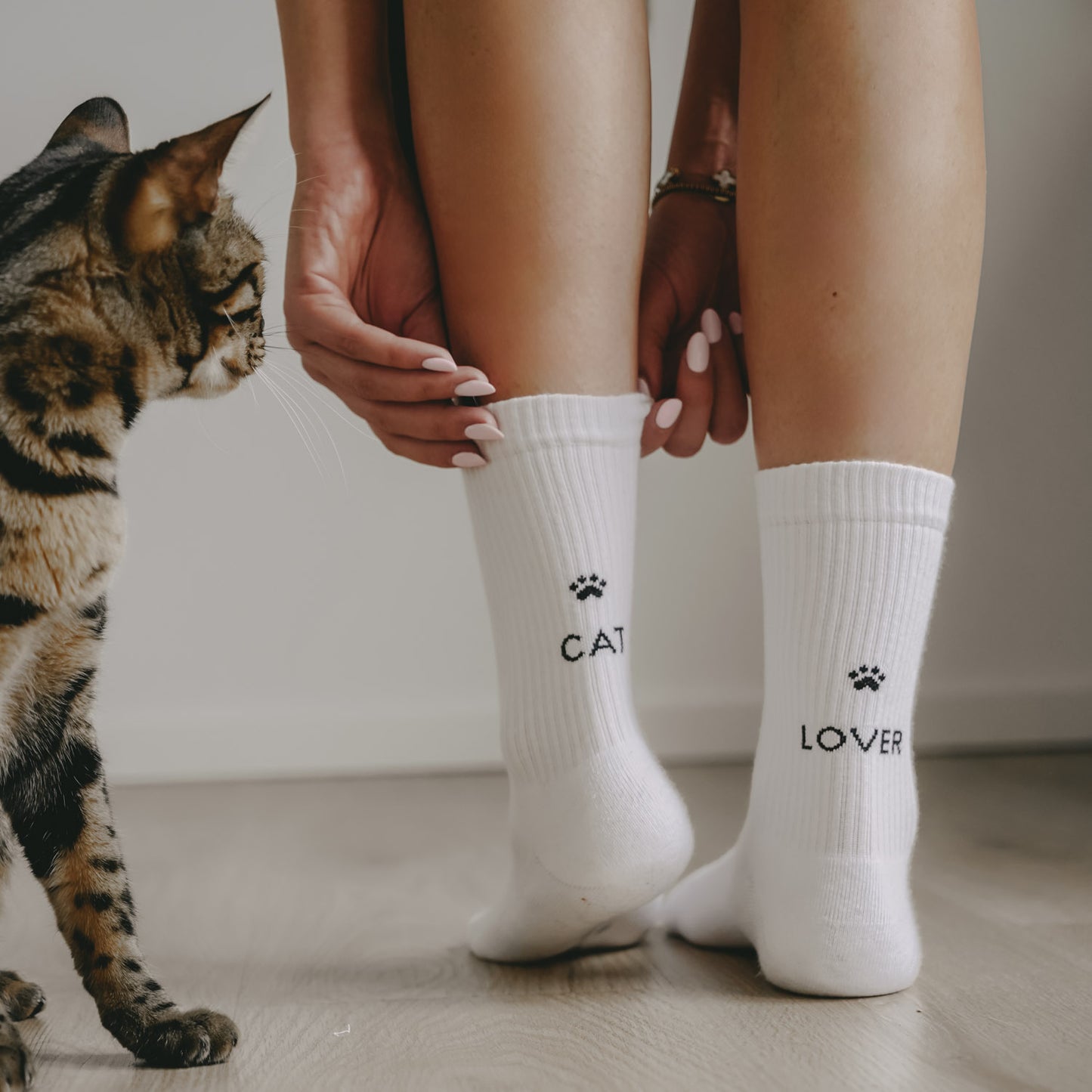 Chaussettes blanches Cat Lover (VE = 5 Stk)