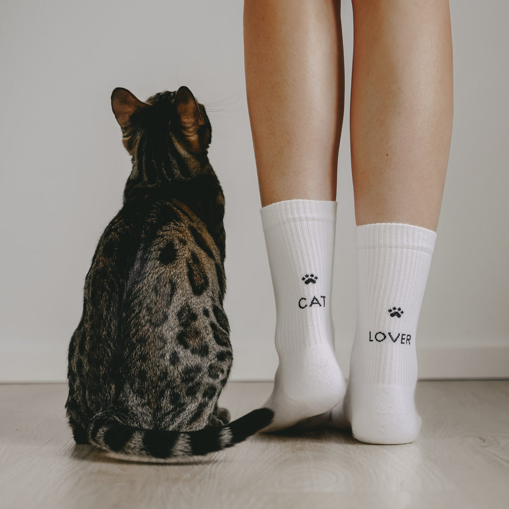 Chaussettes blanches Cat Lover (VE = 5 Stk)
