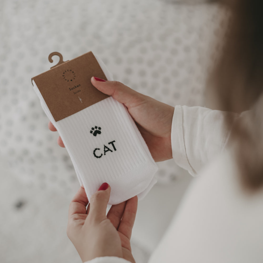Chaussettes blanches Cat Lover (VE = 5 Stk)