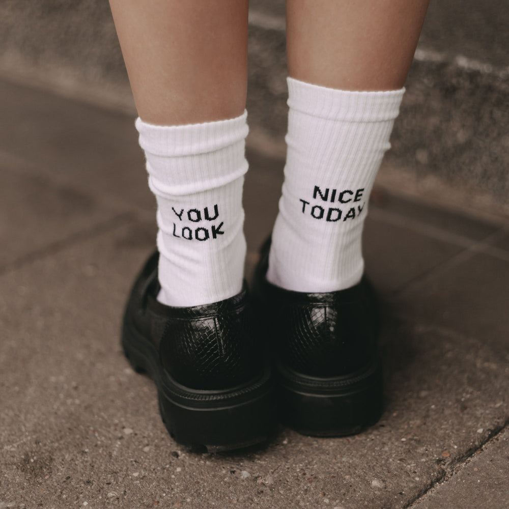 Chaussettes blanches Tu as l'air sympa aujourd'hui (VE = 5 pièces)