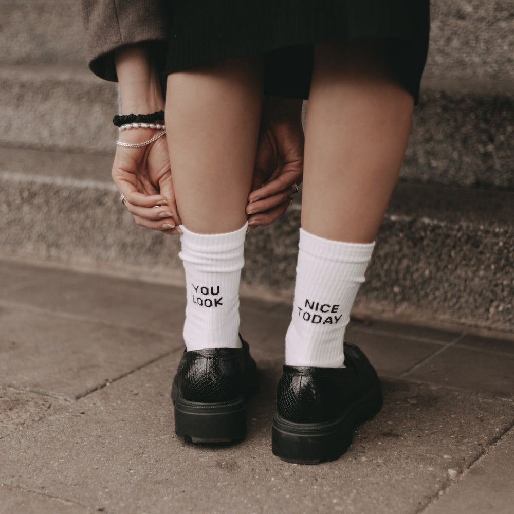 Chaussettes blanches Tu as l'air sympa aujourd'hui (VE = 5 pièces)