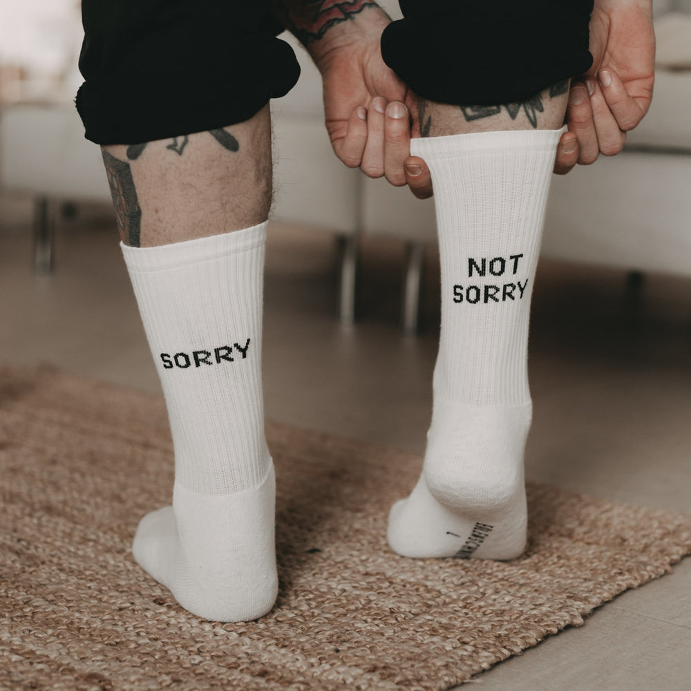 Socks white Sorry not Sorry (VE = 5 pieces)
