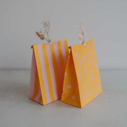Papiertüten Streifen & Punkte Rosa S im 6er Set (VE = 5 Sets)