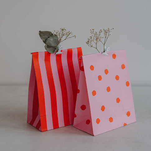 Papiertüten Streifen & Punkte Rosa S im 6er Set (VE = 5 Sets)